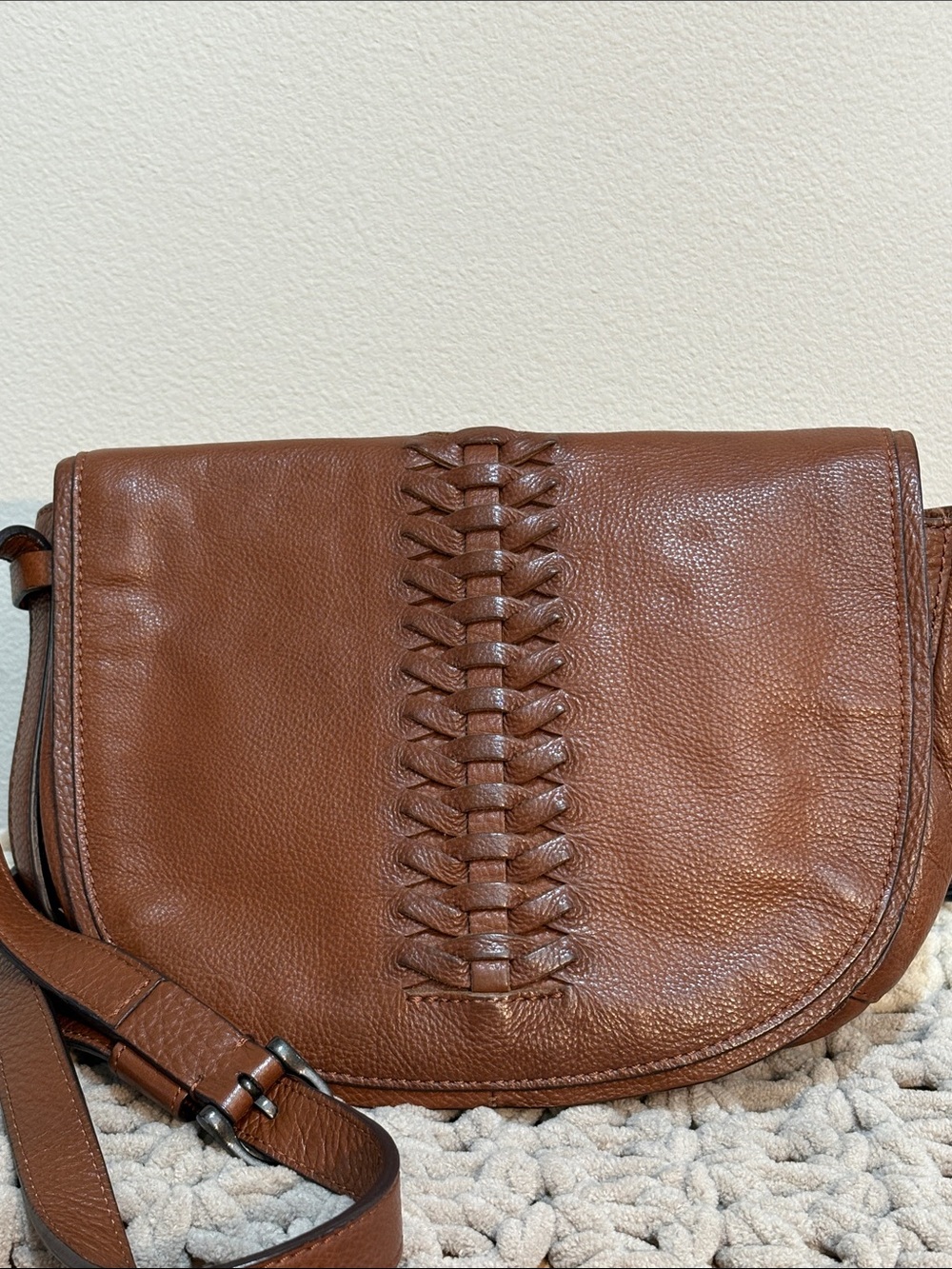 Banana Republic Brown Leather Braided-Front Crossbody Bag